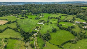 Aerial views of the fishing lakes, Owls Nest, Bolthole Retreats