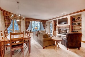 Take a seat in the comfortable sitting area after a day on the slopes.