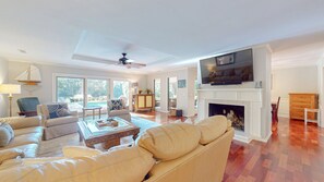 Living Room with Views of the Private Pool and Lagoon