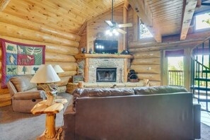Indoors, Hardwood, Stained Wood, Fireplace, Couch