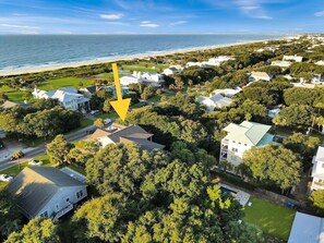 Arial view of 2803 Palm Blvd., Isle of Palms, South Carolina. to demonstrate close proximity to the beach.