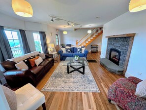 Main level living room with gas fireplace