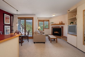 Full size sleeper sofa bed
Indoor Gas Fireplace
Deck View