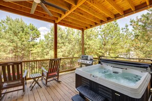 Cabin Exterior | Furnished Deck | Dining Area | Gas Grill | Private Hot Tub