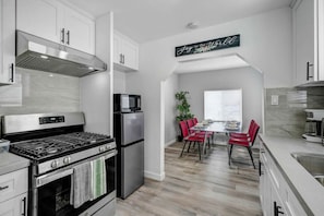 Create your favorite meals in our fully equipped kitchen, stocked with everything you need to cook and serve a delicious feast.