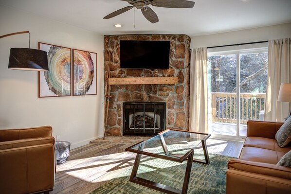 Working fireplace and private deck