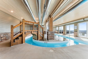 You have your own lazy river with a waterfall