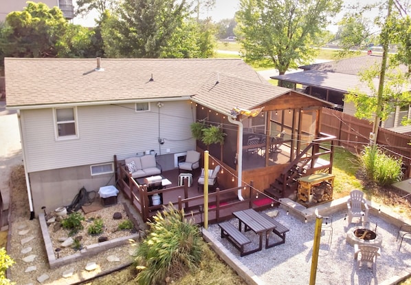 Two Decks, one Enclosed, Firepit Area