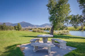 Large Backyard | Outdoor Dining Area | Yellowstone River On-Site