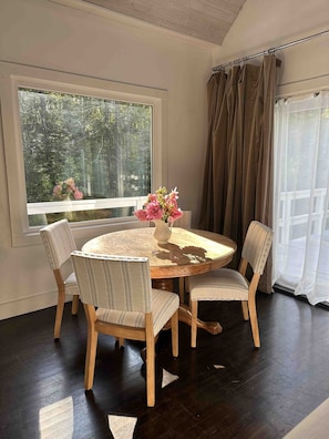 Dining Room with Picture Window, Table Expands with 6 Dining Chairs

