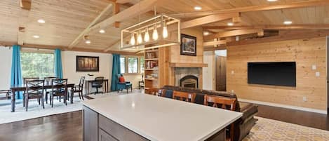 Kitchen, dining area, TV sitting area