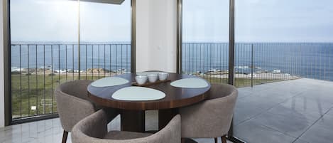 Dining area with ocean view.