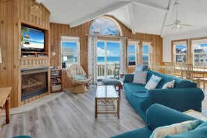 Enjoy stunning ocean views while you relax in the spacious top-level living area! (*Please note: Fireplace is NOT for guest use.)