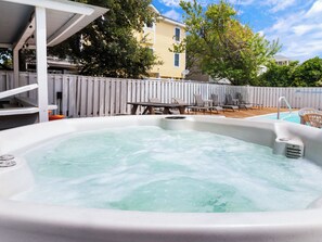 Relax in the bubbly Hot Tub under the stars.