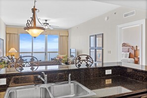 Step inside and immediately take in the stunning beauty of this unit and its breathtaking Gulf views.