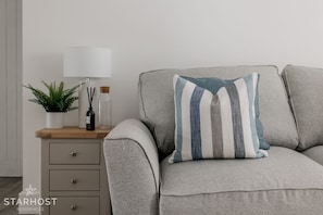 Blue, green and grey combine for a calming vibe