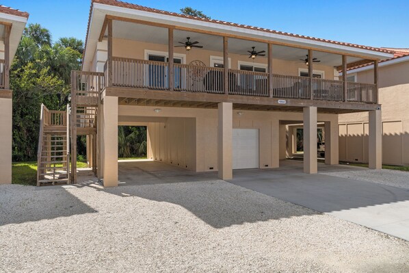 The front side of the beautiful 3 BR, 2 BA Tarpon on stilts