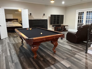 The house centers around our beautiful vintage “over-sized 8” foot pool table