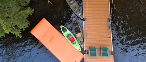 Kayaks, etc. for YOUR use :) Water deep enough to jump in right from the pier!