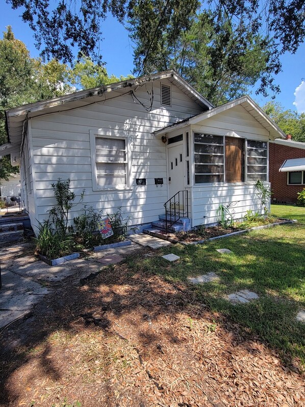 Our homey bungalow is located on a quiet, tree lined street.