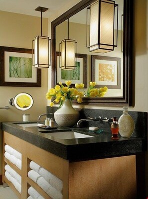 Get ready for the day ahead in the modern bathroom.
