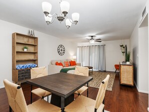 With ample seating and a stylish ambiance, this space is perfect for enjoying home-cooked meals or takeout from local eateries. 
