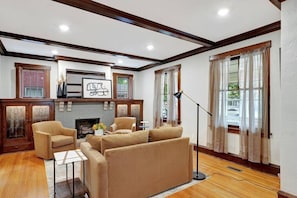 Enjoy the view of the built-ins next to the fireplace.