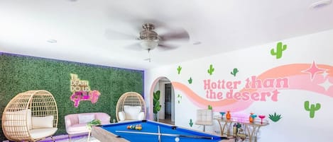 Rank One Stays presents Great, Scott-sdale!.   Break away from the ordinary as you sharpen your skills on our pristine pool table. The Instagram-worthy wall backdrop adds a dash of personality to your shots, making every game a photo-worthy moment.