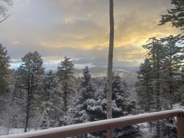 Snowy day view from balcony