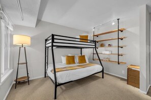Perfect for sharing, the second bedroom features a twin-over-full bunk bed.