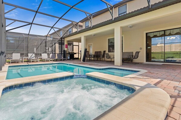 The private pool and spa offer guests an exclusive oasis of relaxation and indulgence.
