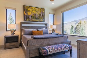 [Master bedroom] King bed, 55" smart TV & mountain views