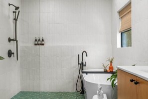 Walk-in shower + soaking tub