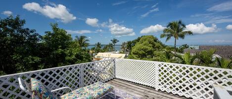 Roof top deck with ocean and town views.