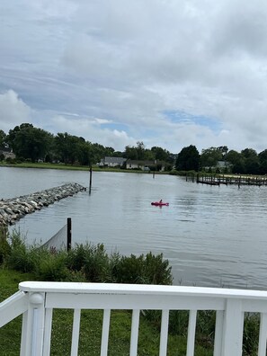 Local child kayaking in Dogwood Harbor 