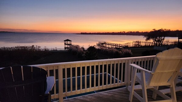 Beautiful sunset from the top deck overlooking the Sound.