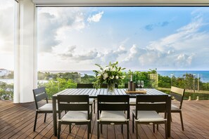 Outdoor dining with ocean views