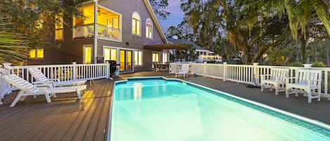 Enjoy the amazing private pool, hot tub, and marsh views!