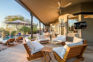 Shaded pool lounge area – perfect for lounging comfortably while staying cool and relaxed!