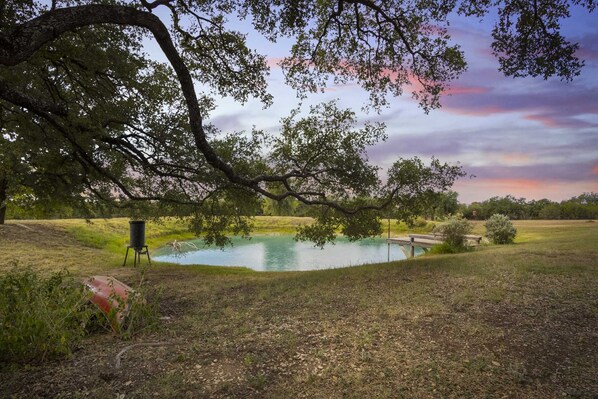 There's nothing prettier than the brilliant colors of a Hill Country sunset, reflected in the calm waters of the Mirage pond!