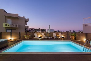 Pool area in the evening.