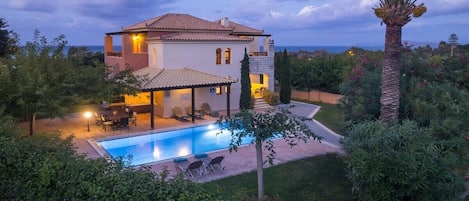 Aerial Glow of Evening Serenity: Our Villa from above