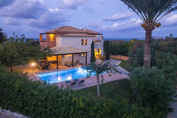 Aerial Glow of Evening Serenity: Our Villa from above