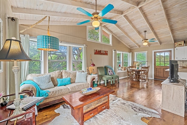 Open concept living and dining area.